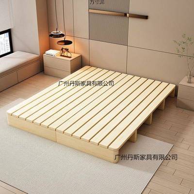实木床榻榻米落地床出租房简约现代单双人床架日式现代简约硬板床