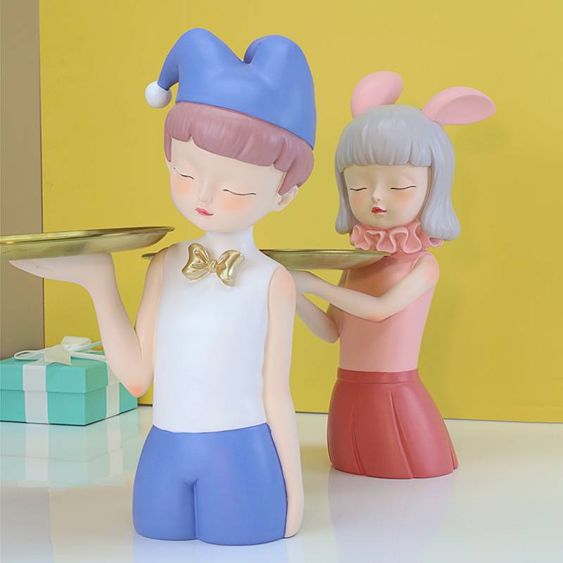 少女托盘摆件进门口玄关钥匙收纳摆饰客厅轻奢家居装饰品创意收纳