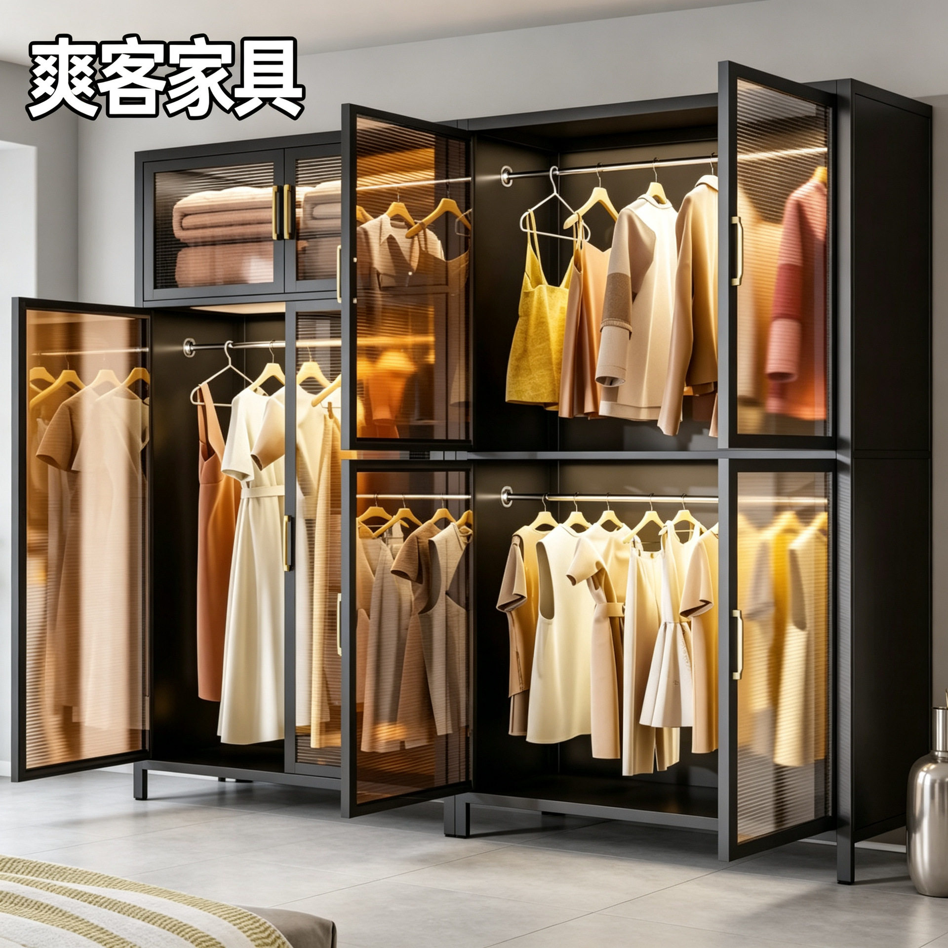 钢制衣柜家用卧室衣橱衣帽间出租房宿舍简易组装防潮收纳储物柜子