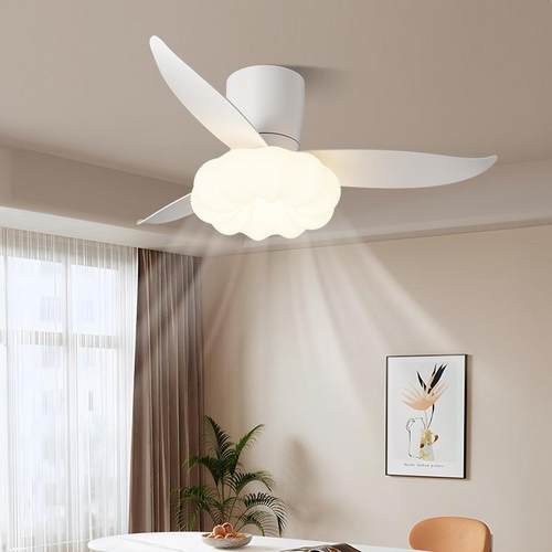 简约风扇灯卧室灯客厅中古风奶油风护眼餐厅儿童房家用新款吊扇灯