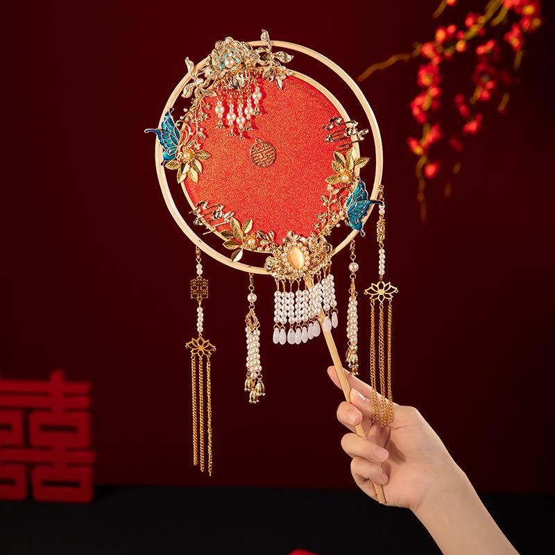梦缘新娘婚礼中式古风手捧花团扇结婚迎亲手工材料包秀禾服婚扇