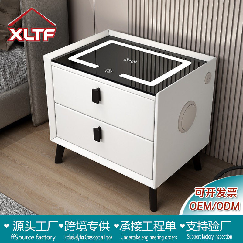 智能床头柜简约现代轻奢全实木床边柜多功能小型储物柜床头置物架