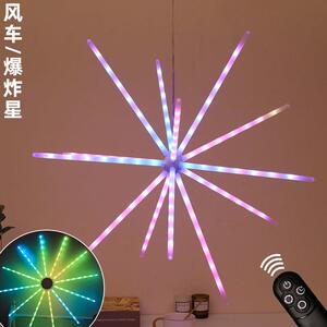 LED太阳能风车灯串户外爆炸星装饰灯遥控庭院彩灯地插室外