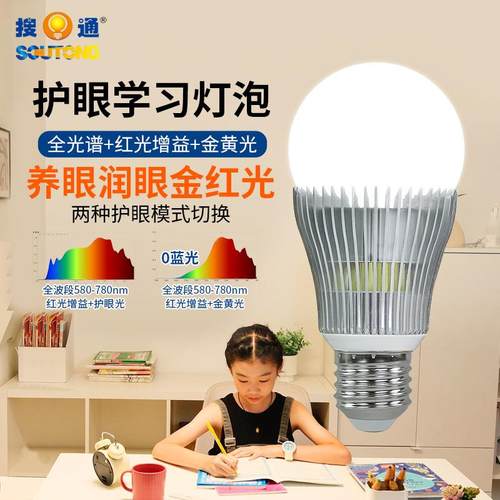 NIR红光增益哺光灯泡全光谱护眼球泡灯Ra98高显指E27E14学习台灯
