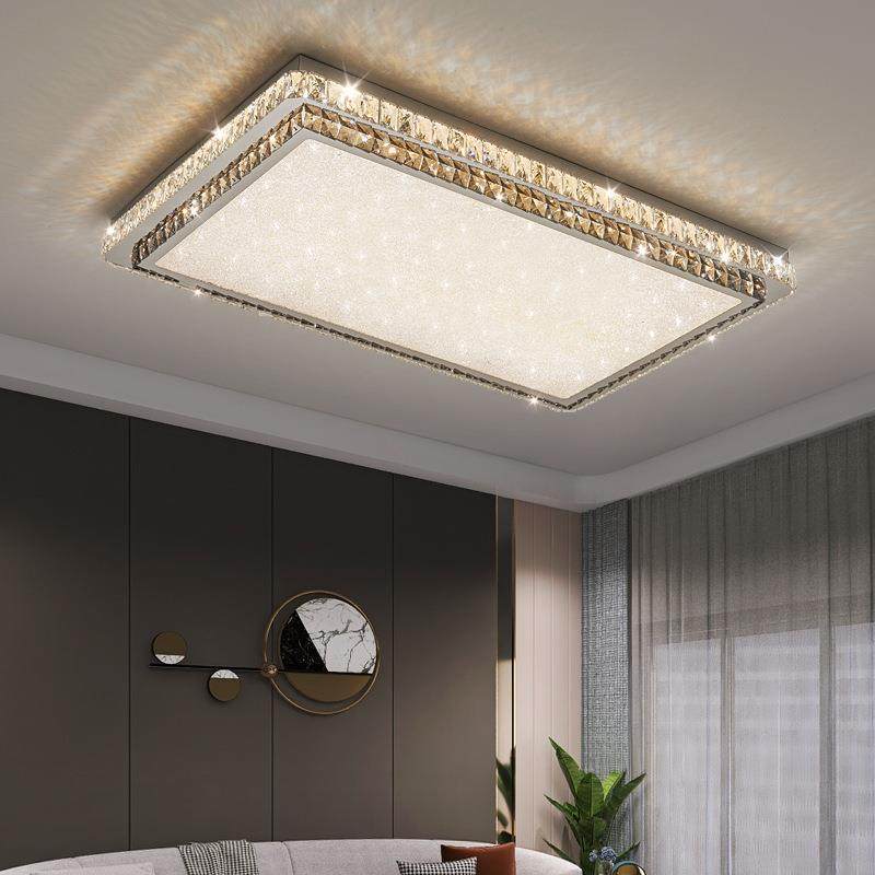 客厅灯吸顶灯后现代轻奢高端水晶卧室主灯创意长方形简约大气灯具