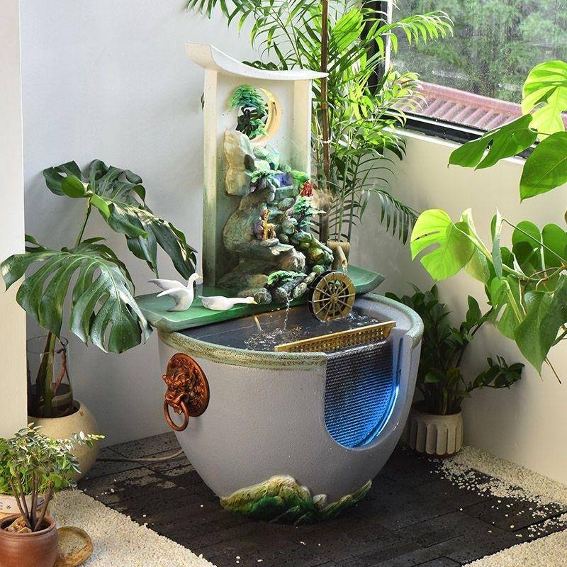 招财流水摆件中式别墅庭院落地景观循环水喷泉鱼缸阳台鱼池造景