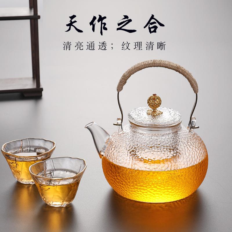 日式锤纹高硼硅玻璃茶壶电陶炉烧水煮茶壶铜把提梁壶套装厂家