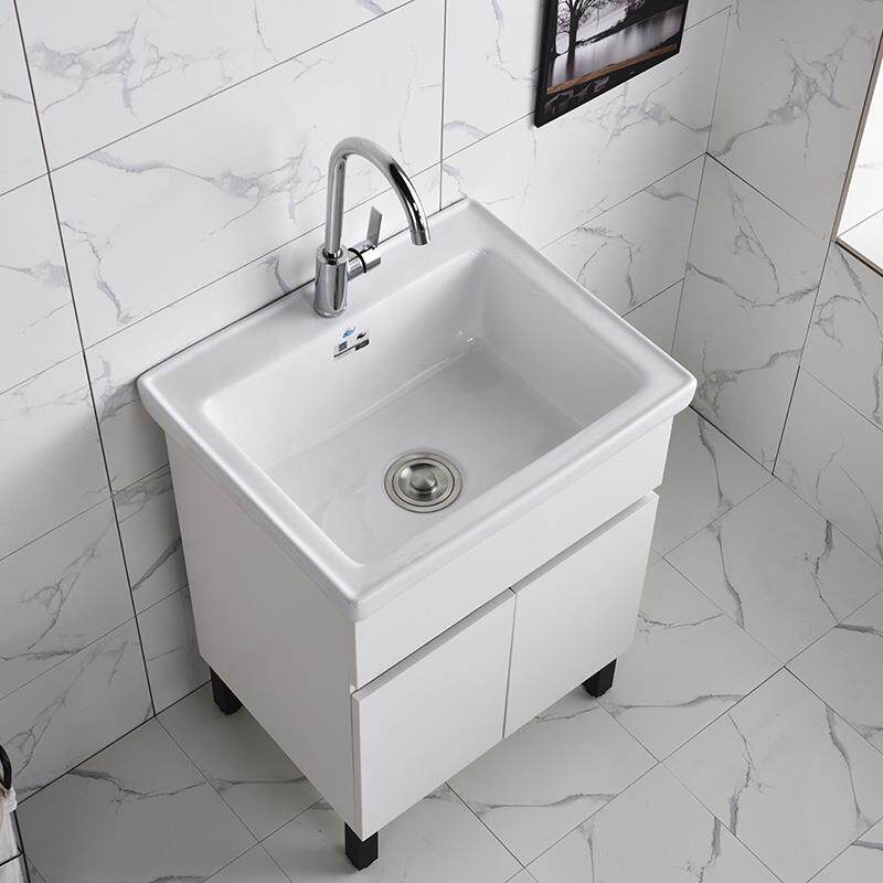 5V陶瓷洗衣池带搓板一体柜阳台家用实木洗衣柜小户型浴室柜洗衣盆