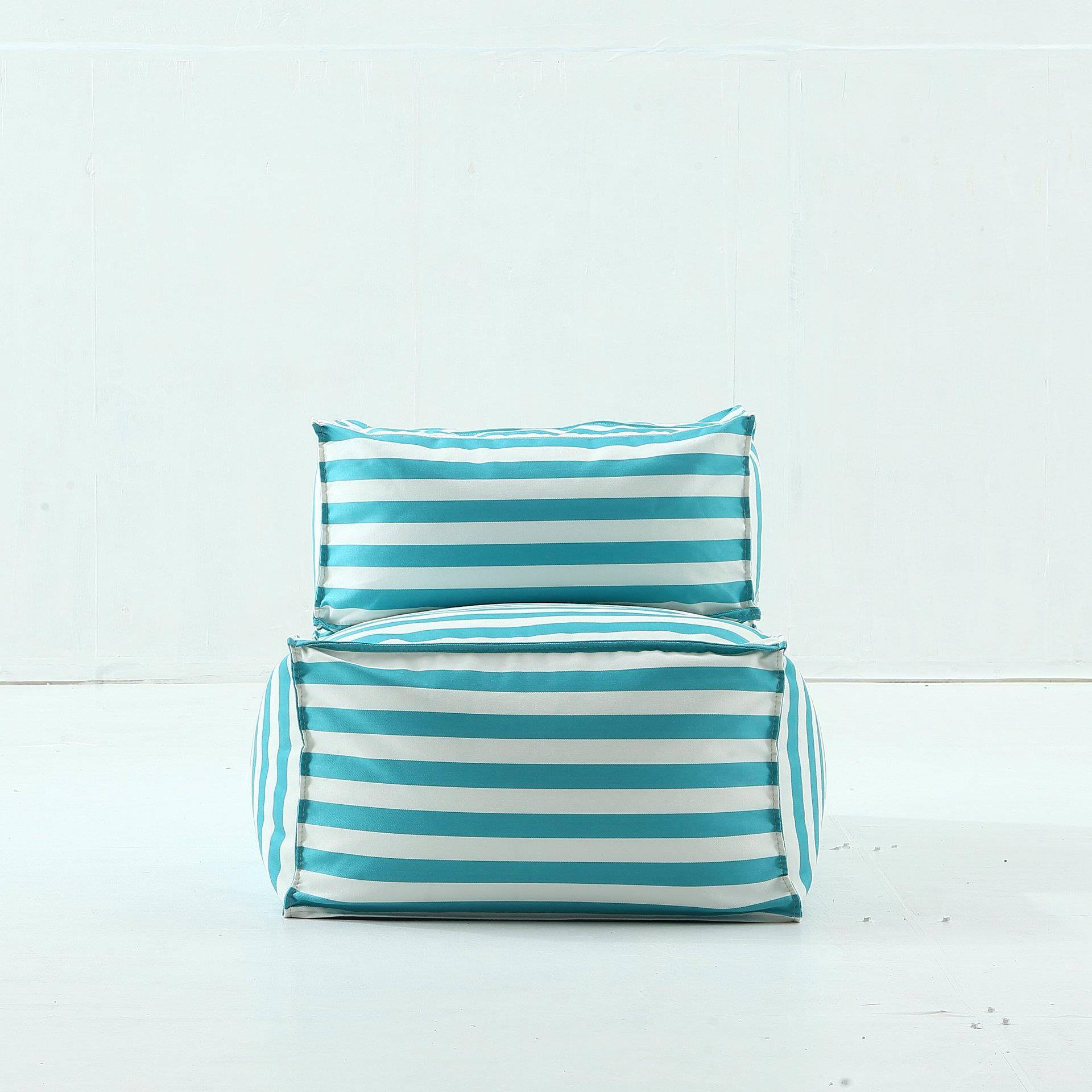 蓝白条纹时尚潮流客厅家用长沙发舒适可睡可躺可调节单人休闲沙发