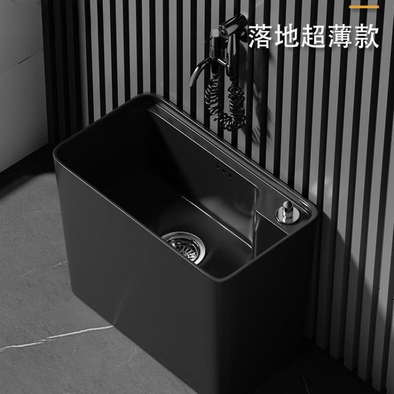 黑色陶瓷拖把池阳台家用新款窄长洗拖把池盆落地式超薄拖