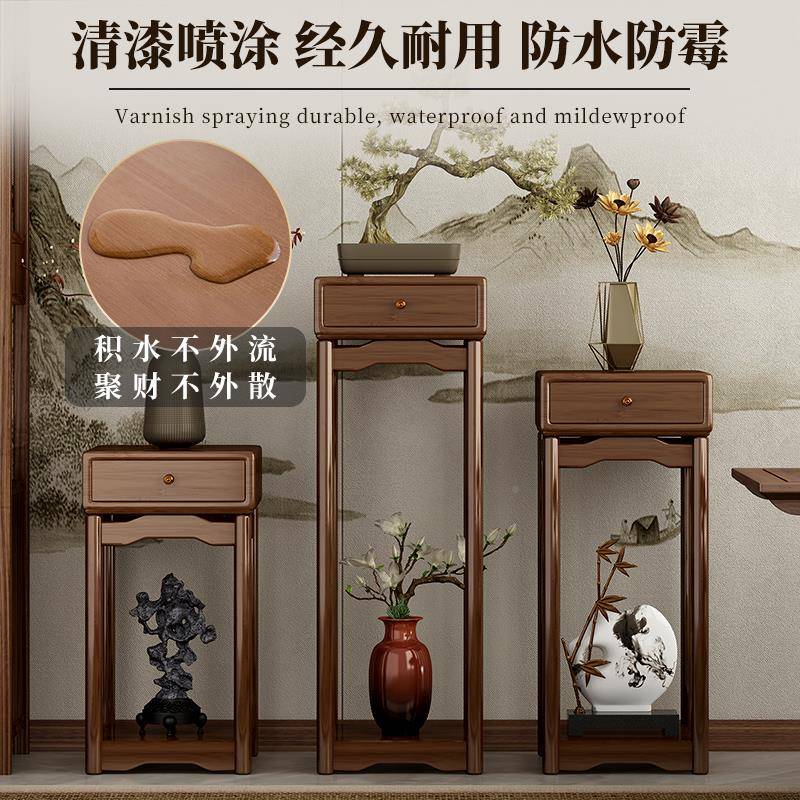 花架HJXWB05置用物架阳台客厅家电视柜旁中式花盆托摆件架实架木