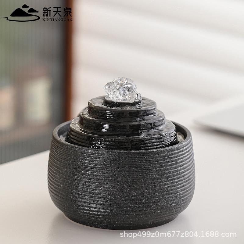 现代客厅循环流水摆件小型招财风水球桌面装饰品办公室玄关加湿器