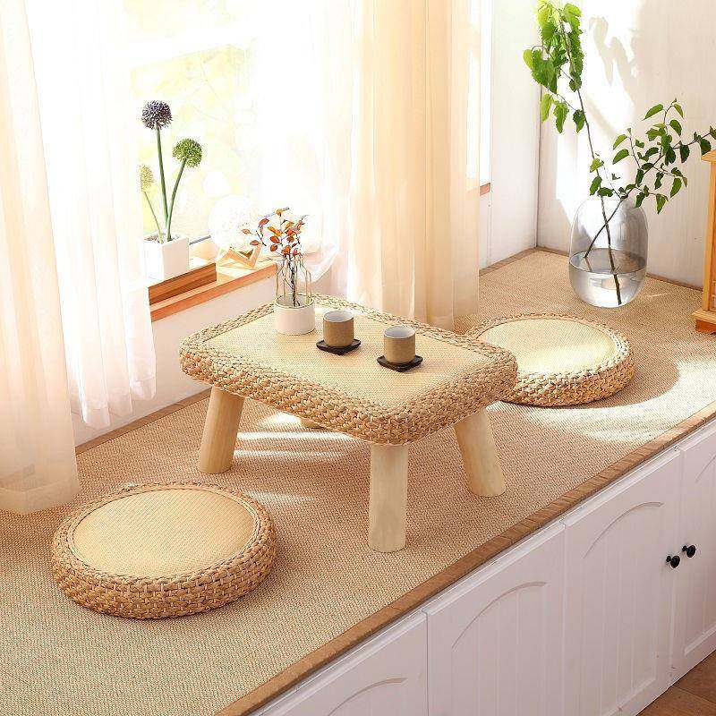 藤编飘窗桌榻榻米小茶几简约现代阳台矮桌家用实木小炕桌地台桌