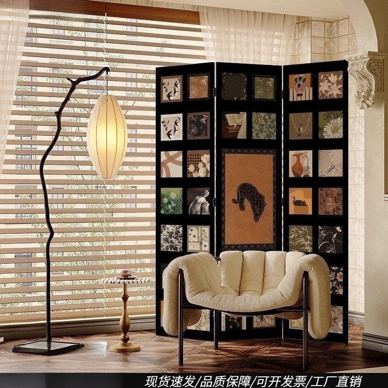 法式中古屏风隔断客厅沙发转角背景玄关卧室遮挡家用装饰移动折叠