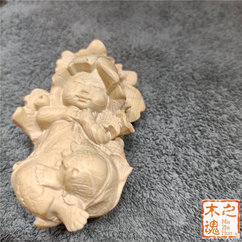 小叶黄杨木雕刻荷叶童女童男士手把件随身童趣家居装饰品茶宠摆件