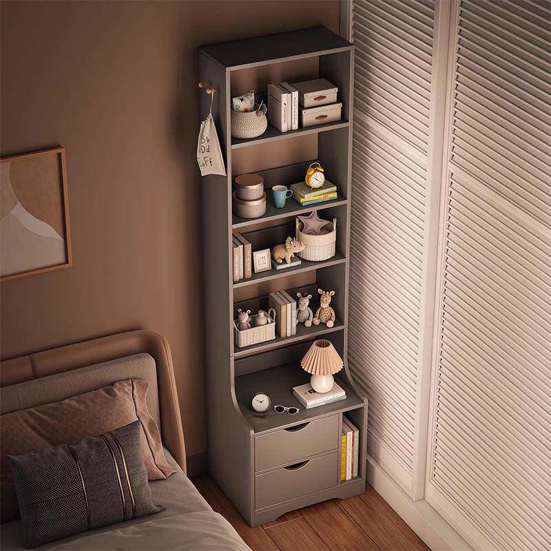 简易置物架床头柜简约现代卧室加高多功能床边柜子书架一体小储物