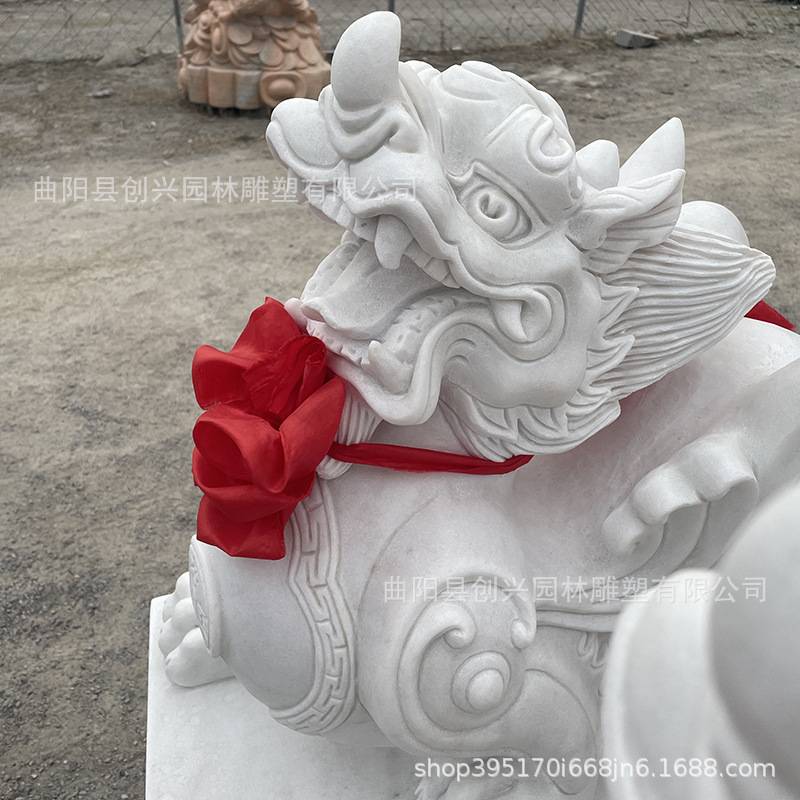 石雕厂家汉白玉貔貅一对中式庭院家用麒麟招财看门口摆件公司小区