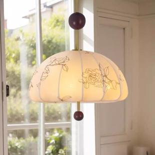法式 复古风实木餐厅吊灯温馨艺术花纹布艺书房中古卧室衣帽间灯具