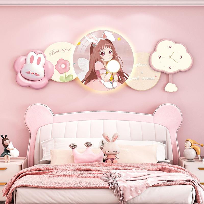大气简约壁画灯画儿童房间布置装饰画卧室床头背景女孩公主房挂画