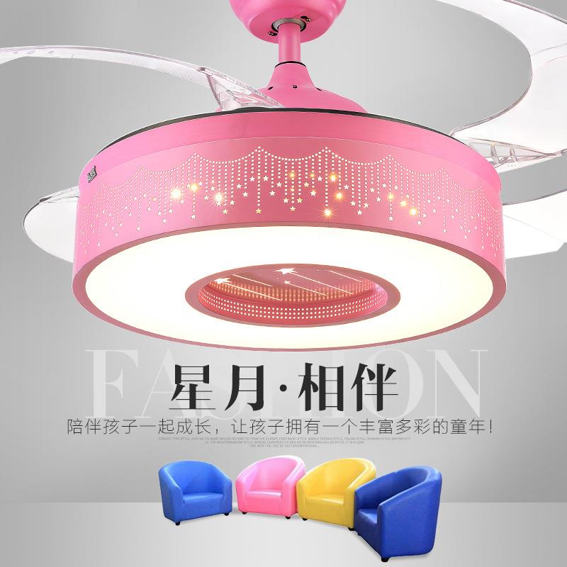 新款现代隐形42寸风扇吊灯儿童灯吸顶餐厅男女孩房LED吊扇灯热