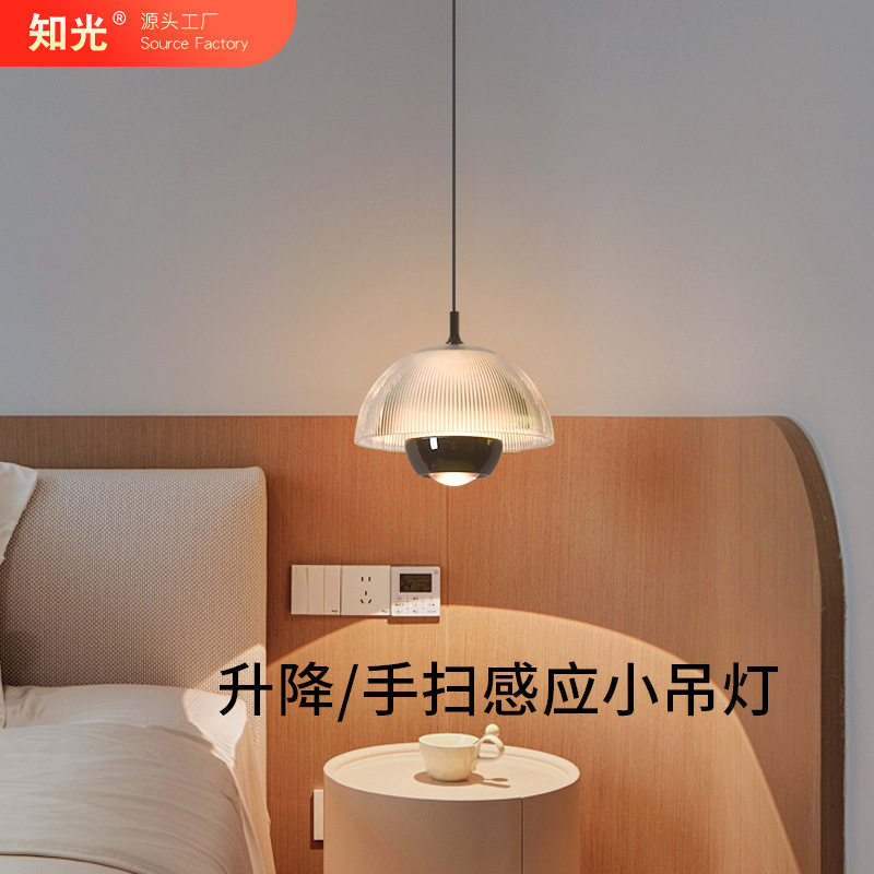 床头小吊灯手扫升降现代简约2025新款意式轻奢个性创意花苞餐厅灯