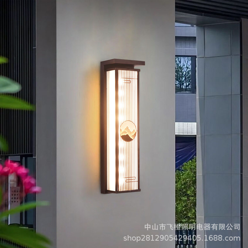 新中式太阳能户外壁灯别墅花园走廊庭院灯室外防水大门外墙柱子灯