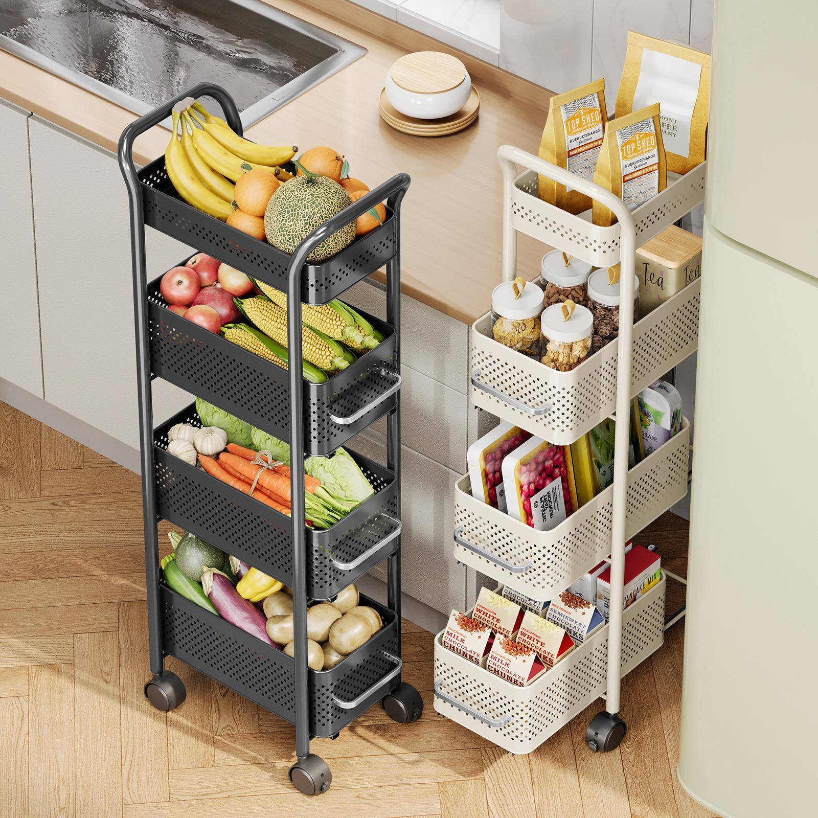 厨房夹缝置物架冰箱侧面抽拉柜卫生间小推车极窄缝拉篮缝隙收纳柜