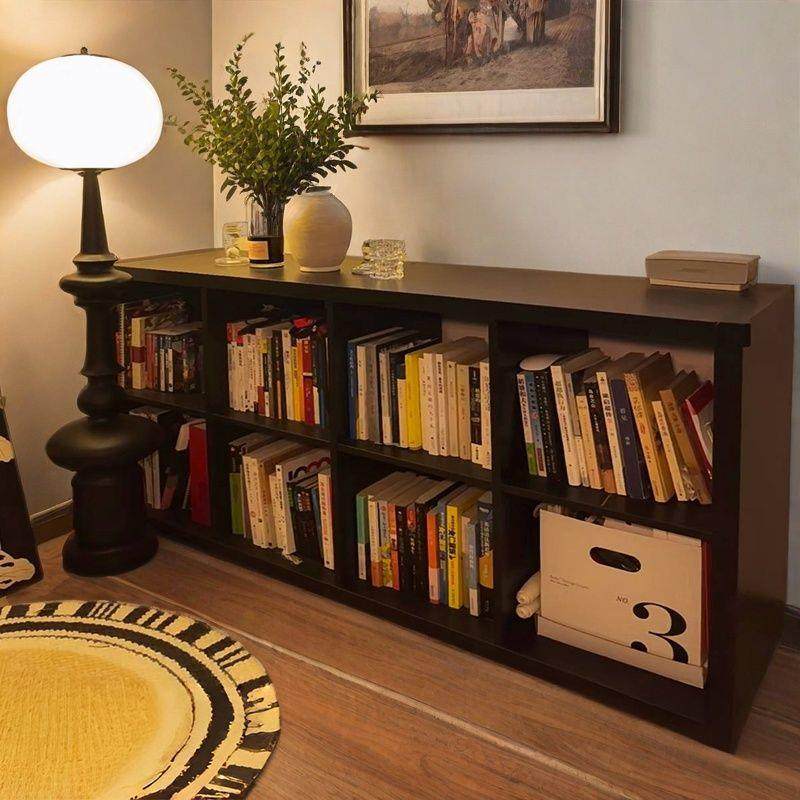 书柜黑色格子柜落地置物柜客厅收纳柜储物柜子电视矮柜书架靠墙款