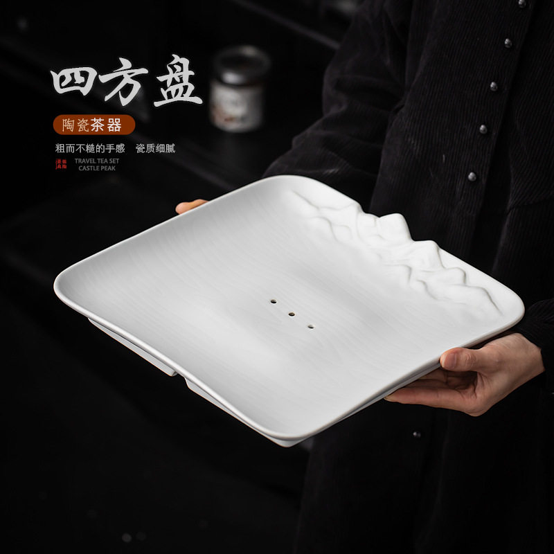 家用粗陶茶盘一体干泡茶台复古茶具茶托盘沥水盘创意陶瓷排水盘
