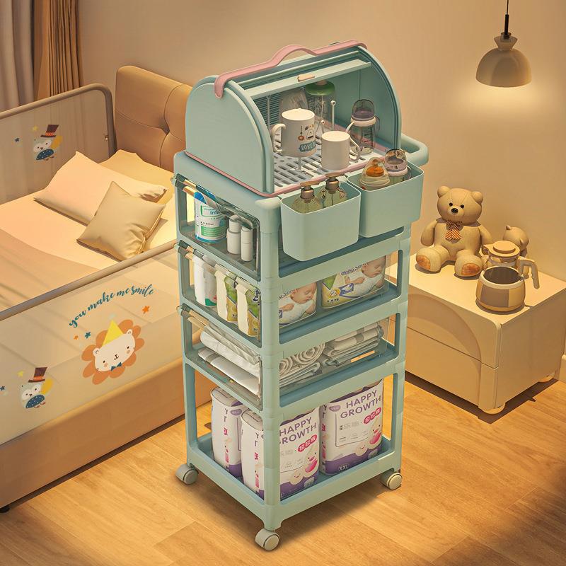 婴儿用品置物架新生儿宝宝物品小推车喂养台床头柜多层收