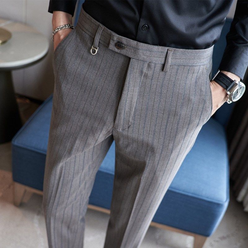 高级感商务正装西裤男修身小脚直筒裤条纹休闲长裤秋季男西装裤子,男装,西裤,淘宝优惠券,粉丝福利购,淘宝优惠卷