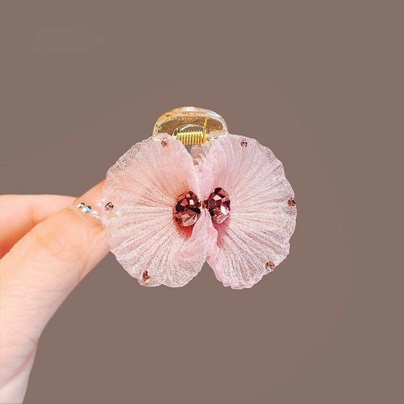 超仙轻纱渐变粉紫花朵小抓夹小号精致水钻发夹刘海夹前额发卡头饰
