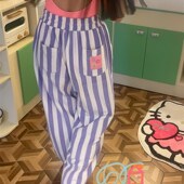 毛巾面料香芋紫条纹色彩串纯手工K空调裤 家居裤 睡裤 好好好 休闲裤