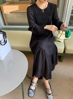 NAZ那子大码2025春季新款高腰韩版设计感宽松直筒胖mm百褶连衣裙