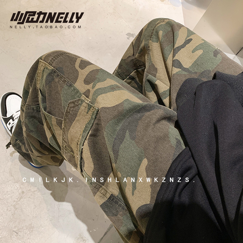 迷彩抽绳工装裤男夏季潮牌宽松束脚潮流高街美式休闲长裤九分裤bf,男装,休闲裤,淘宝优惠券,粉丝福利购,淘宝优惠卷