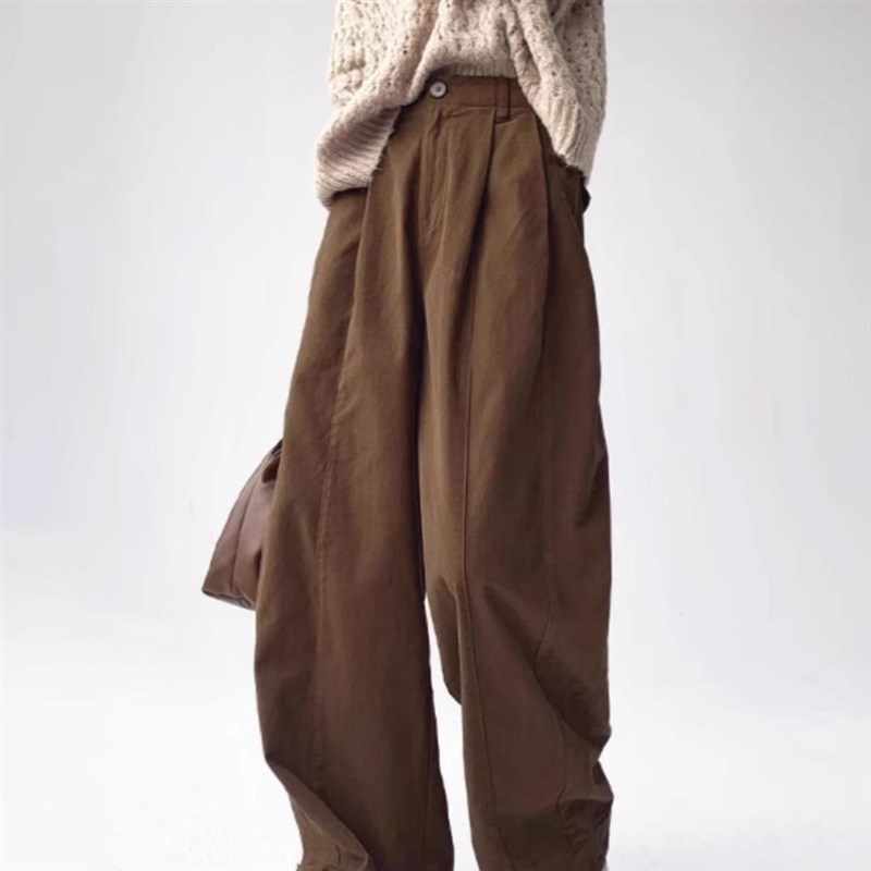阔腿裤女2025早春新款宽松工装裤休闲慵懒秋季美拉德咖色棕色裤子