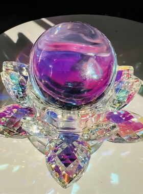 紫色水晶球莲花带球手动转动炫y彩水晶莲花珠宝可旋转太阳光捕捉