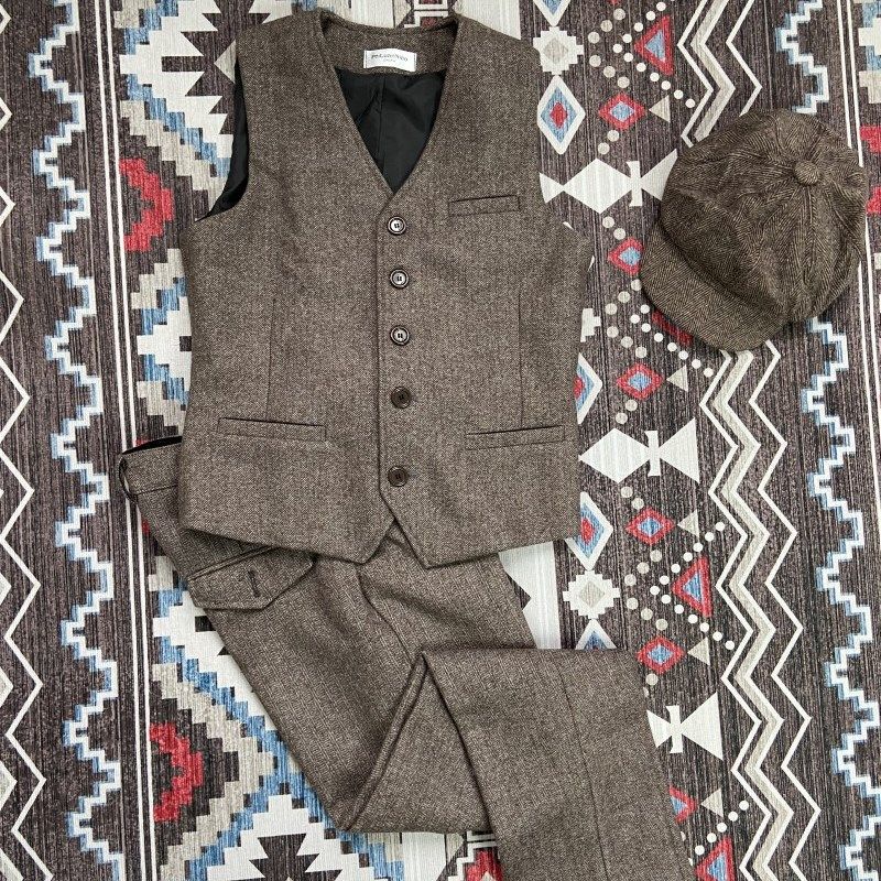 秋冬款羊毛人字纹男士马甲两件套 英伦复古粗花呢男士坎肩外套,男装,常规马甲,淘宝优惠券,粉丝福利购,淘宝优惠卷