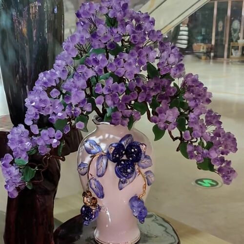 紫水晶发财树黄水晶摇钱树家居摆件D客厅玄关酒柜店铺开业乔迁送