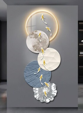 格栅装饰挂件鱼图入户玄关画正对D门轻奢客厅走廊过道挂画高级感