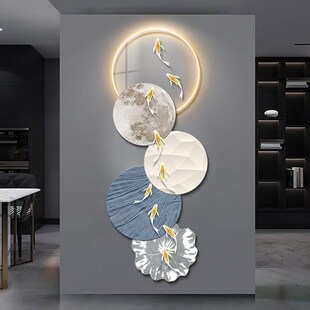 格栅装饰挂件鱼图入户玄关画正对D门轻奢客厅走廊过道挂画高级感