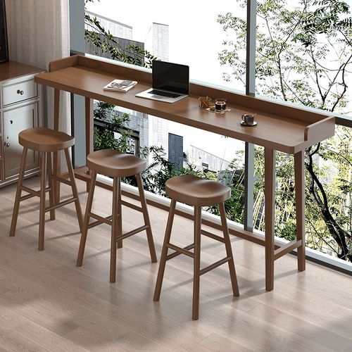 实木阳台吧台高脚桌带挡边简约现代落地窗长条桌酒吧桌奶茶店桌椅