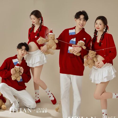 孕妇摄影服装影楼新年情侣主题红色甜美风孕妈咪大肚照衣服在家拍