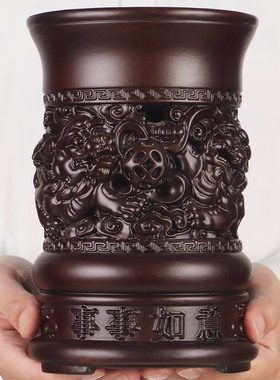 黑檀木质笔筒摆件实木雕刻办公室书房桌面实用摆件送老师领导礼物