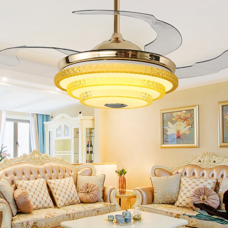 蓝牙音乐吊扇灯七彩音响餐厅客厅隐形风扇灯现代家用带风扇的吊灯