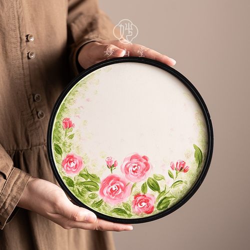 油画风手绘玫瑰壶承干泡台轻奢竹制茶托盘小茶盘茶具收纳盘首饰盘