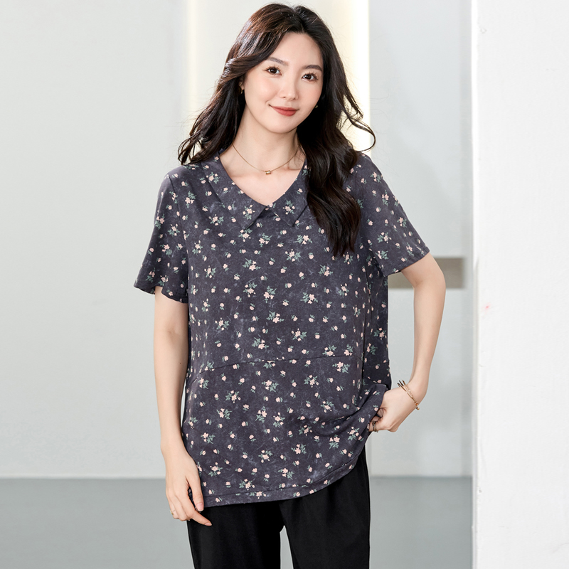 大码女装2024夏装200斤胖妹妹洋气时尚碎花上衣胖mm宽松显瘦T恤衫