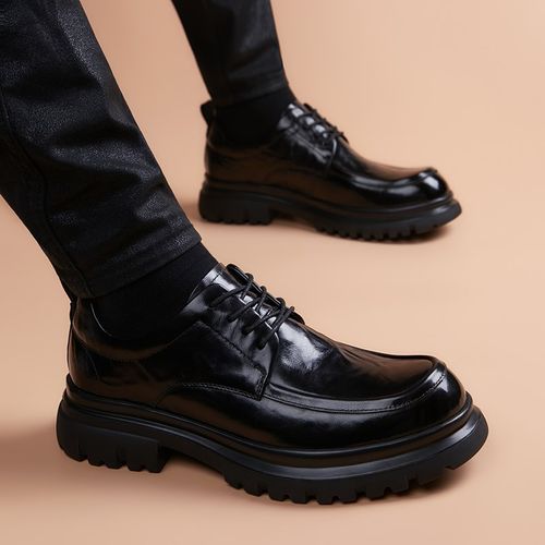 男士夏季商务正装皮鞋男款2025新款真皮英伦风休闲厚底增高德比鞋