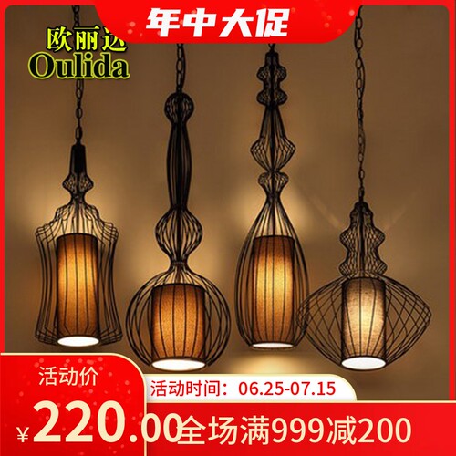 美式创意咖啡厅个性复古楼梯餐厅饭厅工业风铁艺鸟笼新中式吊灯具