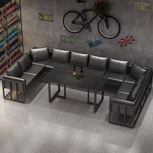 卡座沙发组合小酒馆工业风复古皮革烧烤店咖啡厅商用餐桌酒吧桌椅